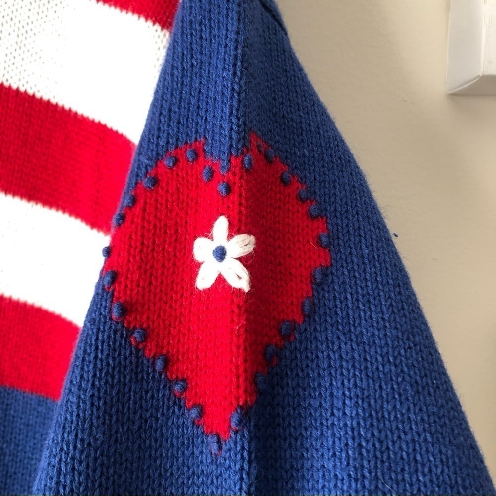 80s Vintage Americana Stars & Stripes Heart Patch Patriotic Cardigan Sweater XL - Picture 10 of 14
